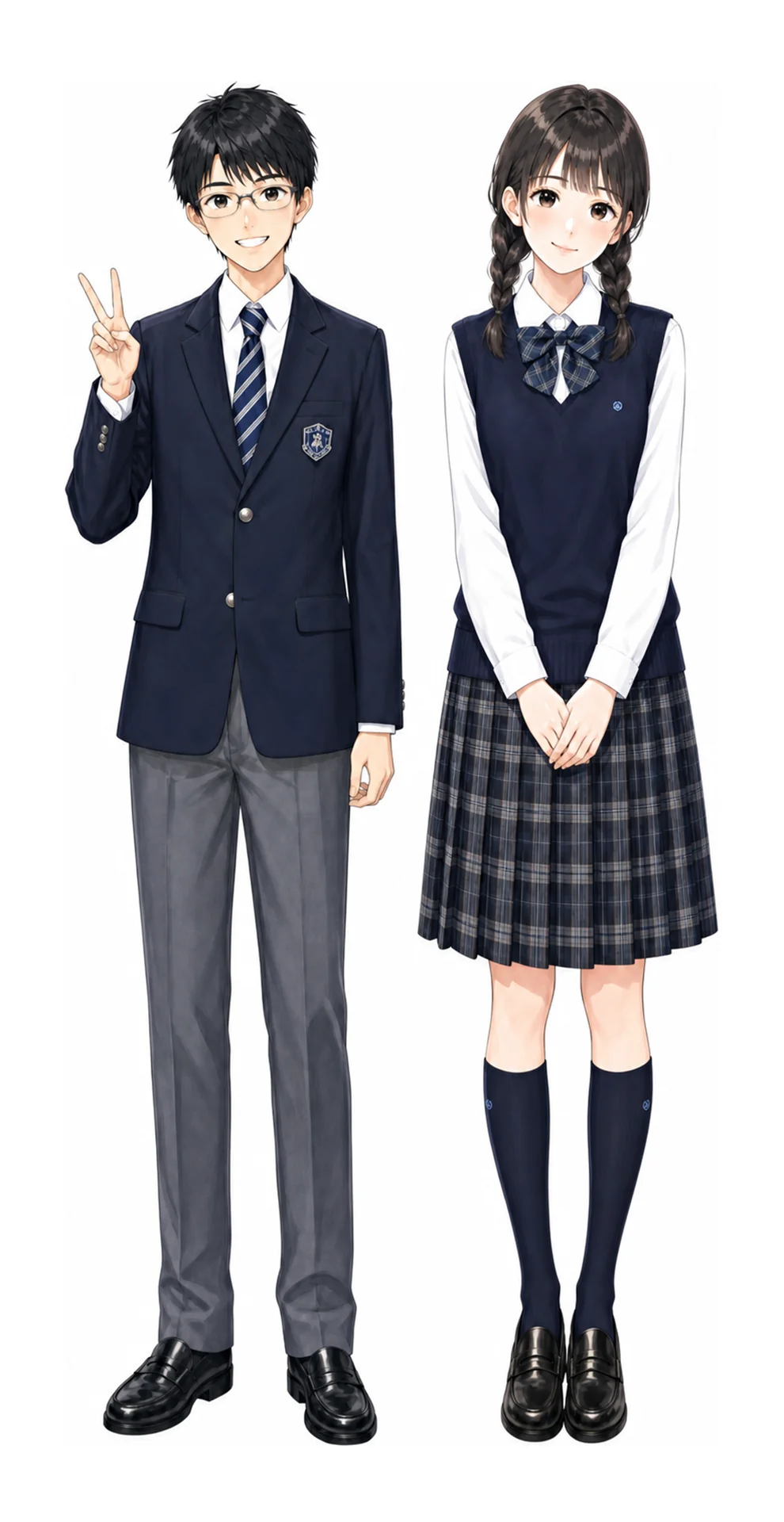 朋優学院の制服(男子・女子)イラスト