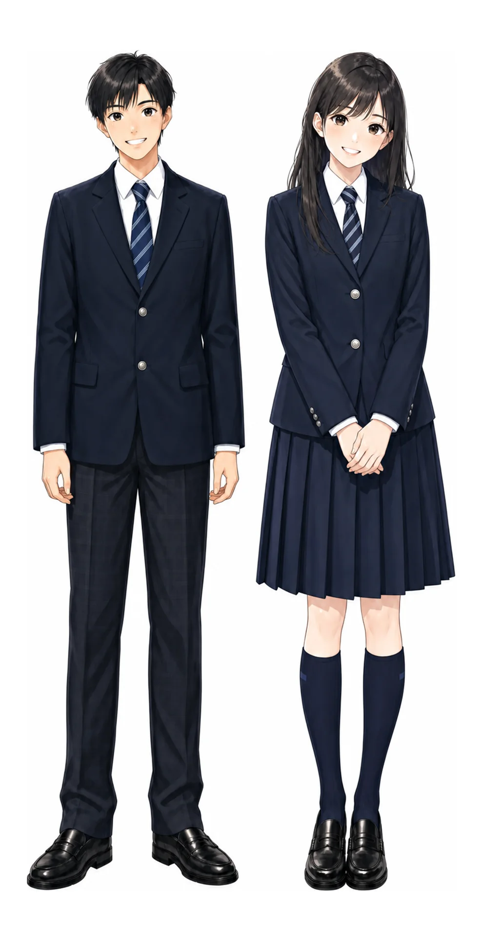 自由ヶ丘学園の制服(男子・女子)イラスト