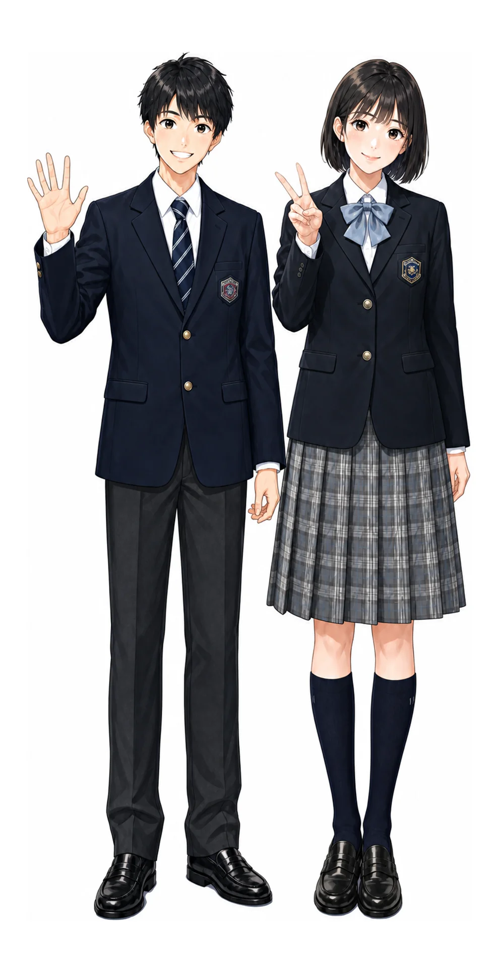 国士舘の制服(男子・女子)イラスト