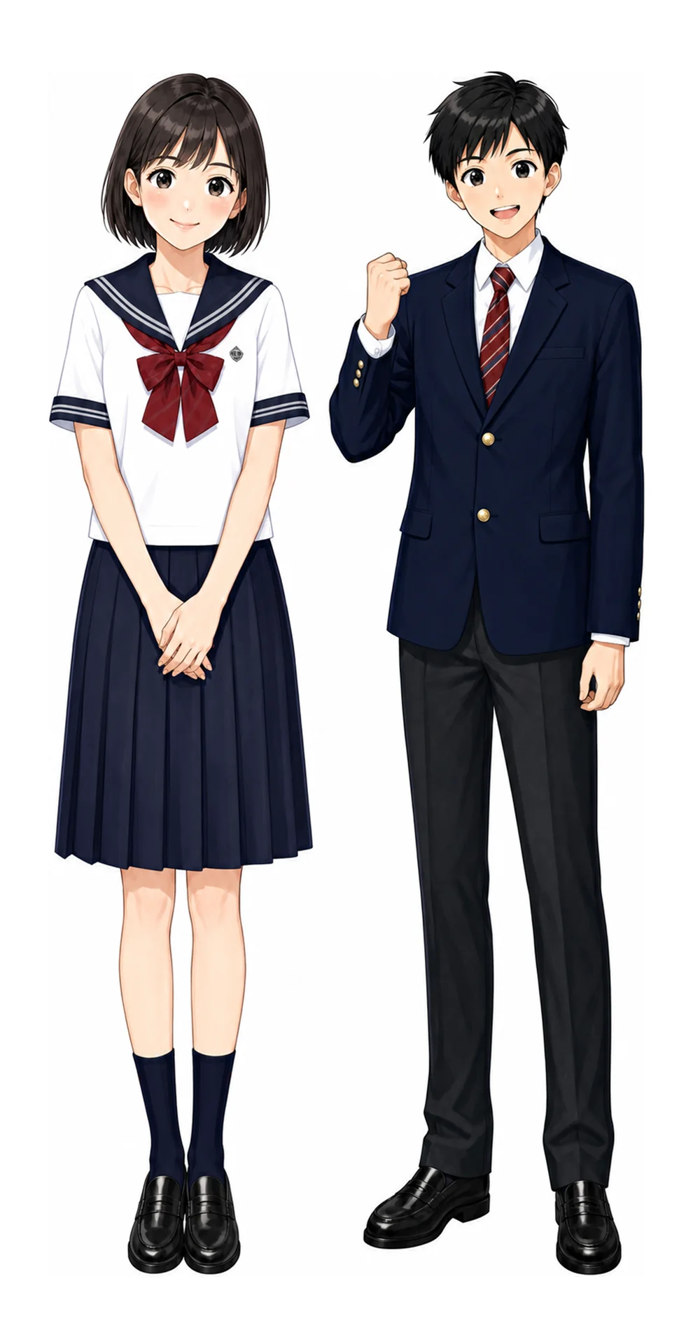 武蔵野の制服(男子・女子)イラスト