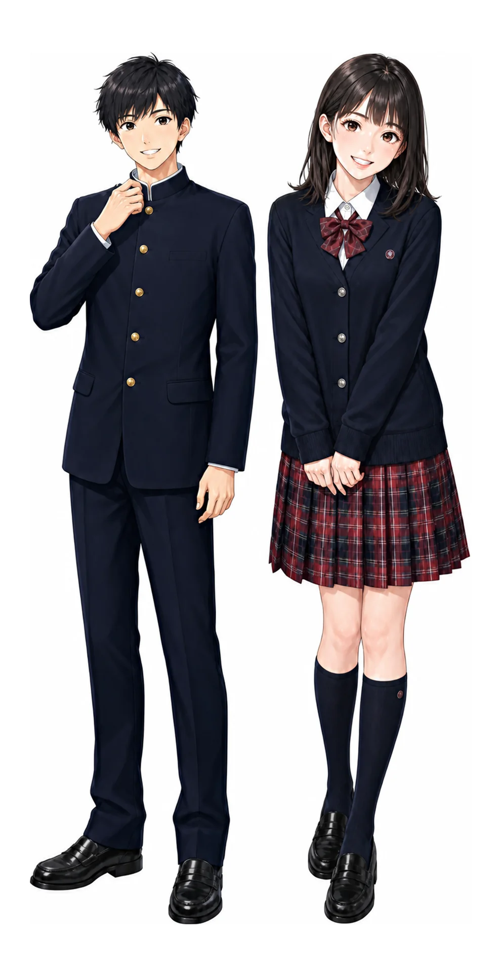 貞静学園の制服(男子・女子)イラスト