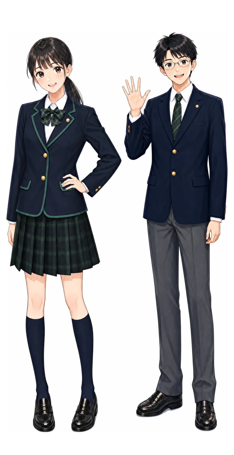 上野学園の制服(男子・女子)イラスト